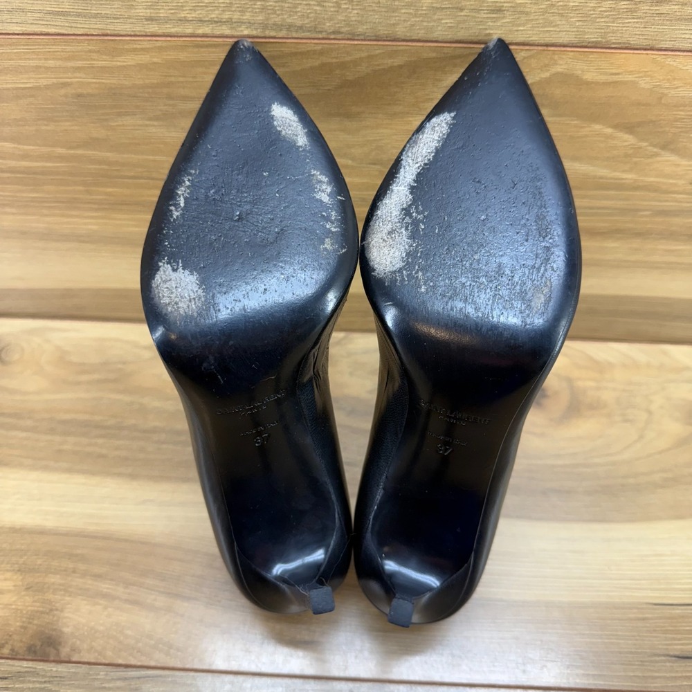 Saint Laurent Paris Pointed Toe Pumps Heel 7 EU 37 Black Leather Formal Business - Picture 9 of 10